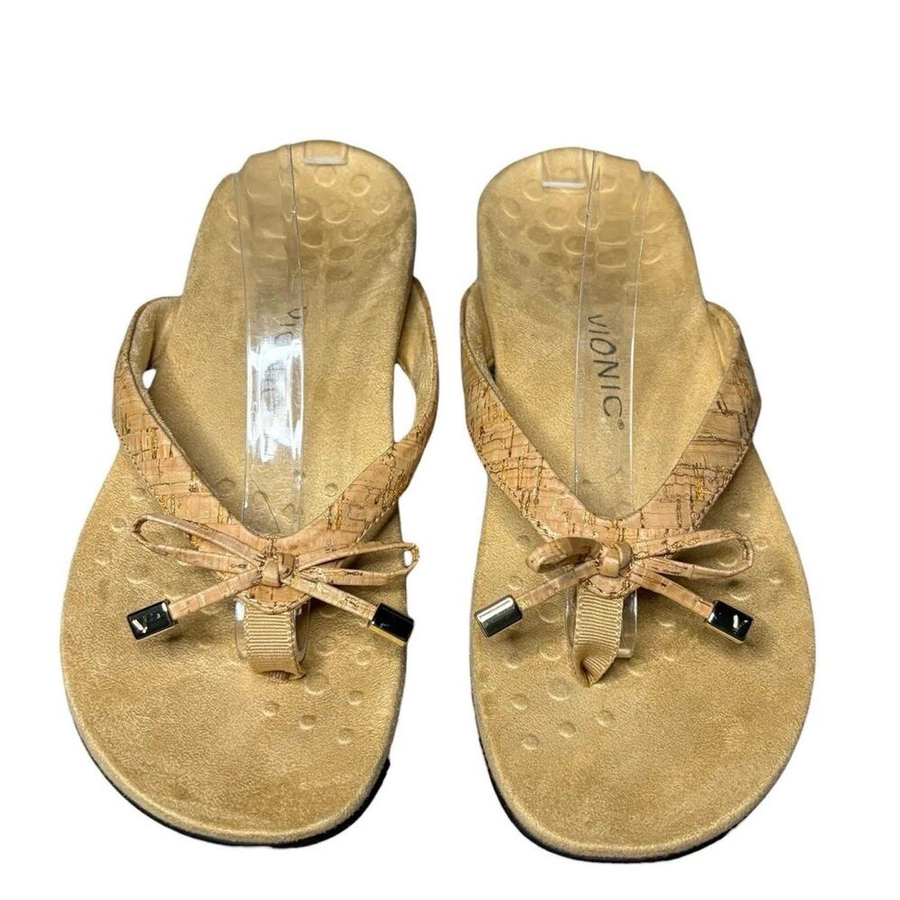 Vionic Orthaheel BELLA Flip Flop Tan Beige Cork Size 9